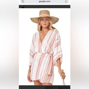 L*Space Becca Metallic Wrap Dress with Pink & Yellow Stripes XS NWOT